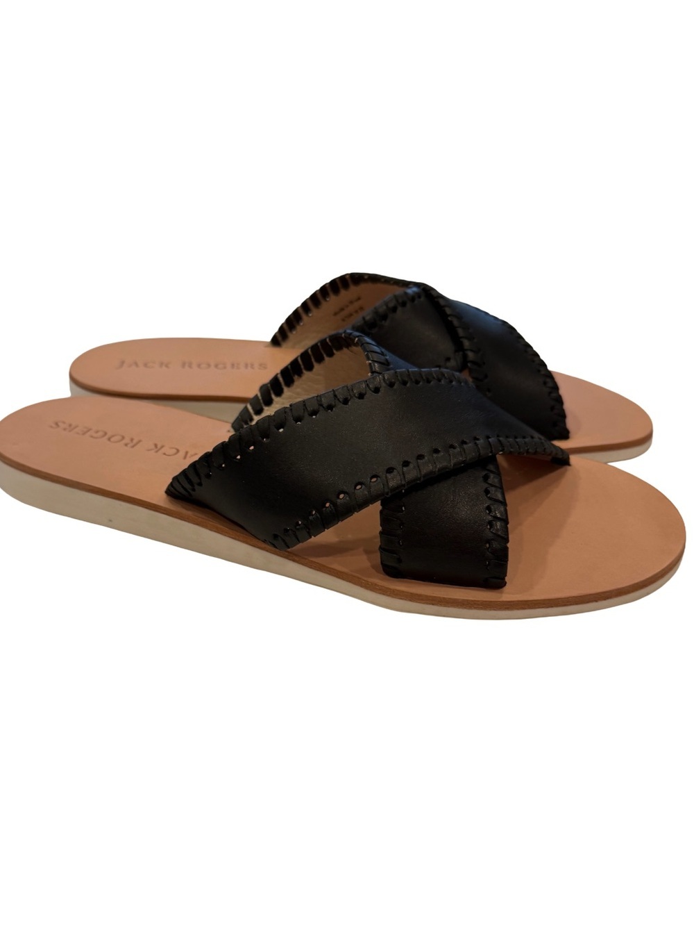 Jack Rogers Sloane X Band Boat Sandal Black Leather WhipStitch Trim Sz 8.5 NIB